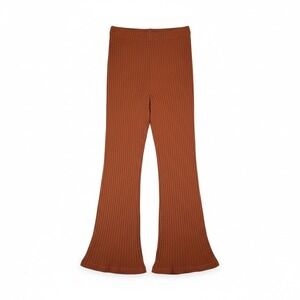 Bella Dahl S Ribbed Knit Flare Pants Women's Rust‎ Brown Stretch High Rise